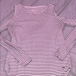 Cold Shoulder Striped Long Sleeve